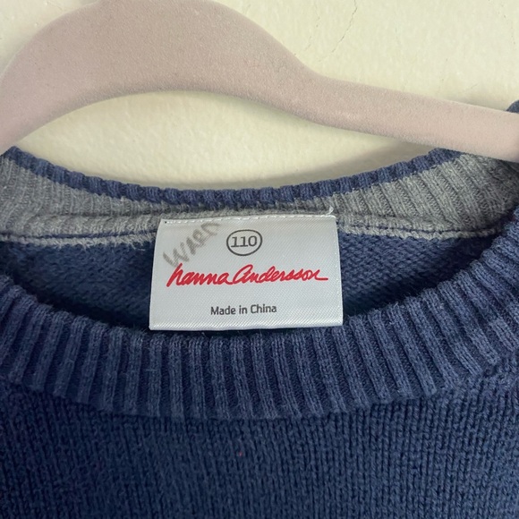 Hanna Andersson sweater fair isle elbow patches size 110 / 5 blue red holiday - Picture 4 of 5